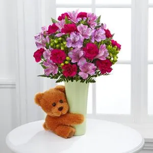 new-baby_flowers Flowers and Teddy Bear